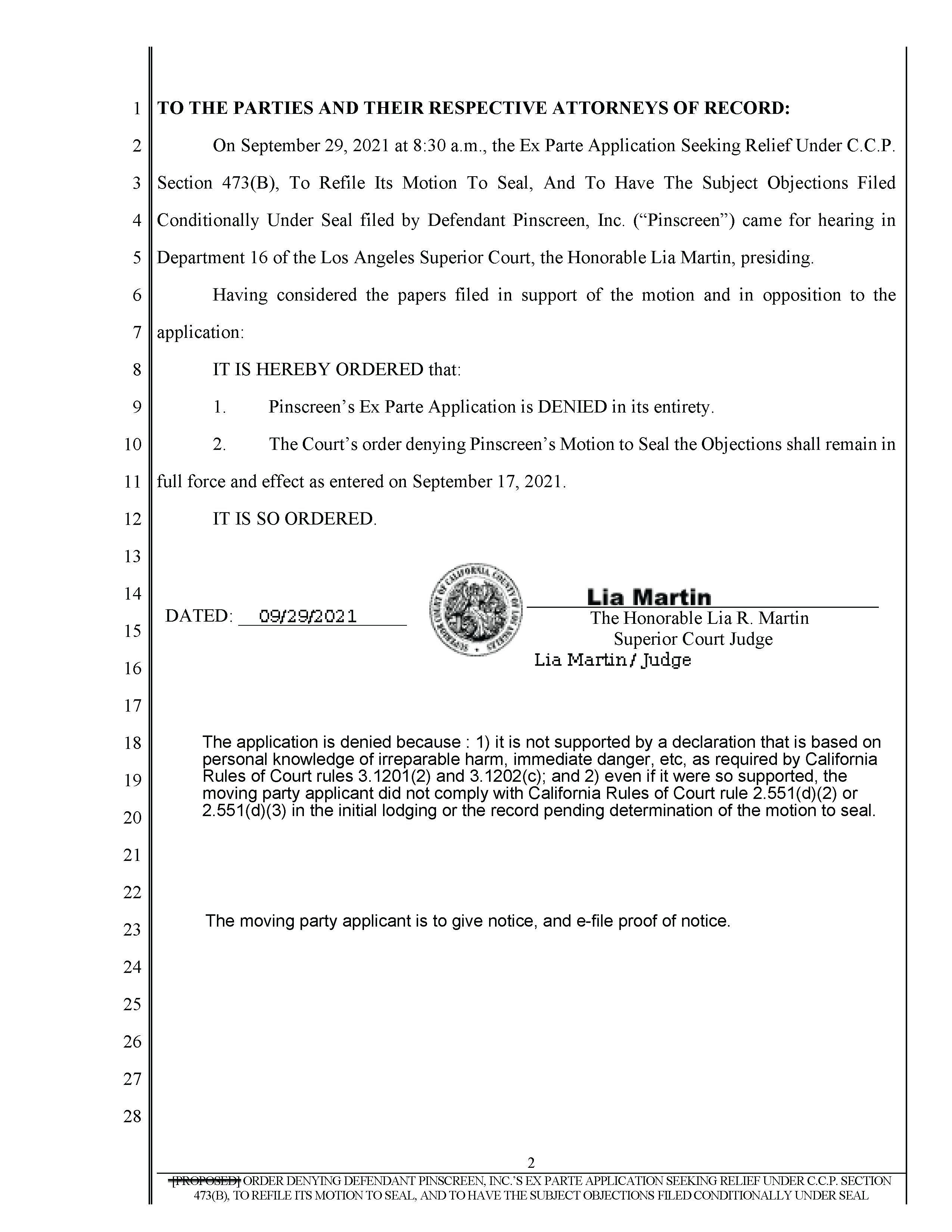 Judge Denies Pinscreen's Second Attempt to Seal USC's Investigation of Hao Li's Scientific Misconduct Page 2