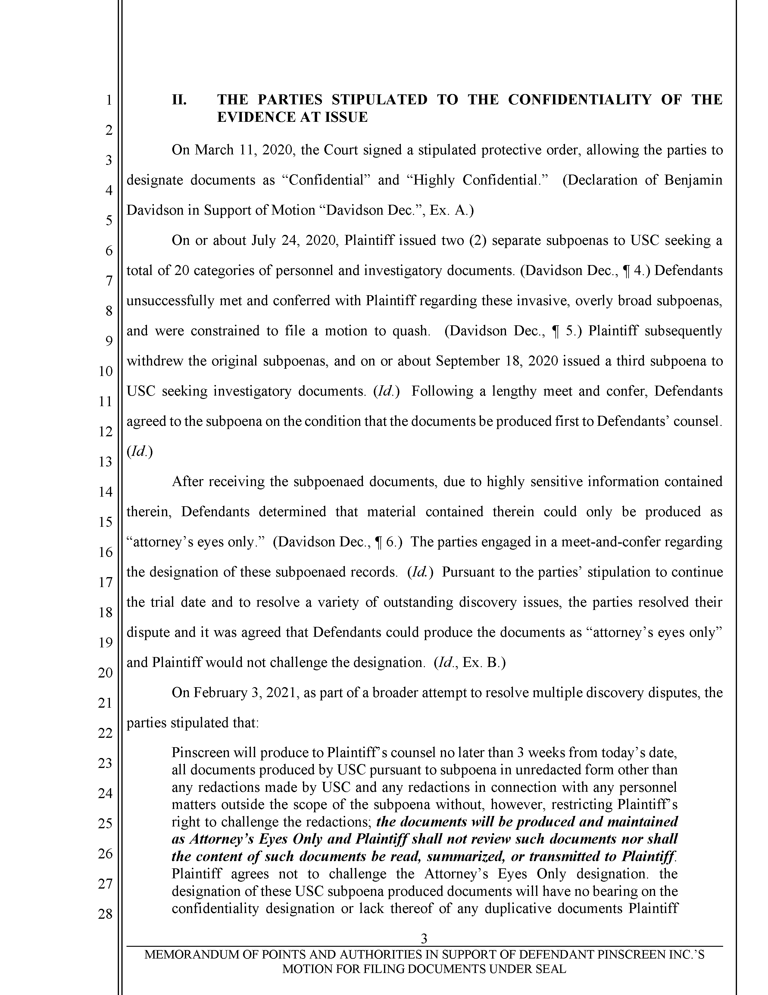 Pinscreen’s Motion to Seal USC’s Investigation of Hao Li’s Scientific Misconduct Page 3