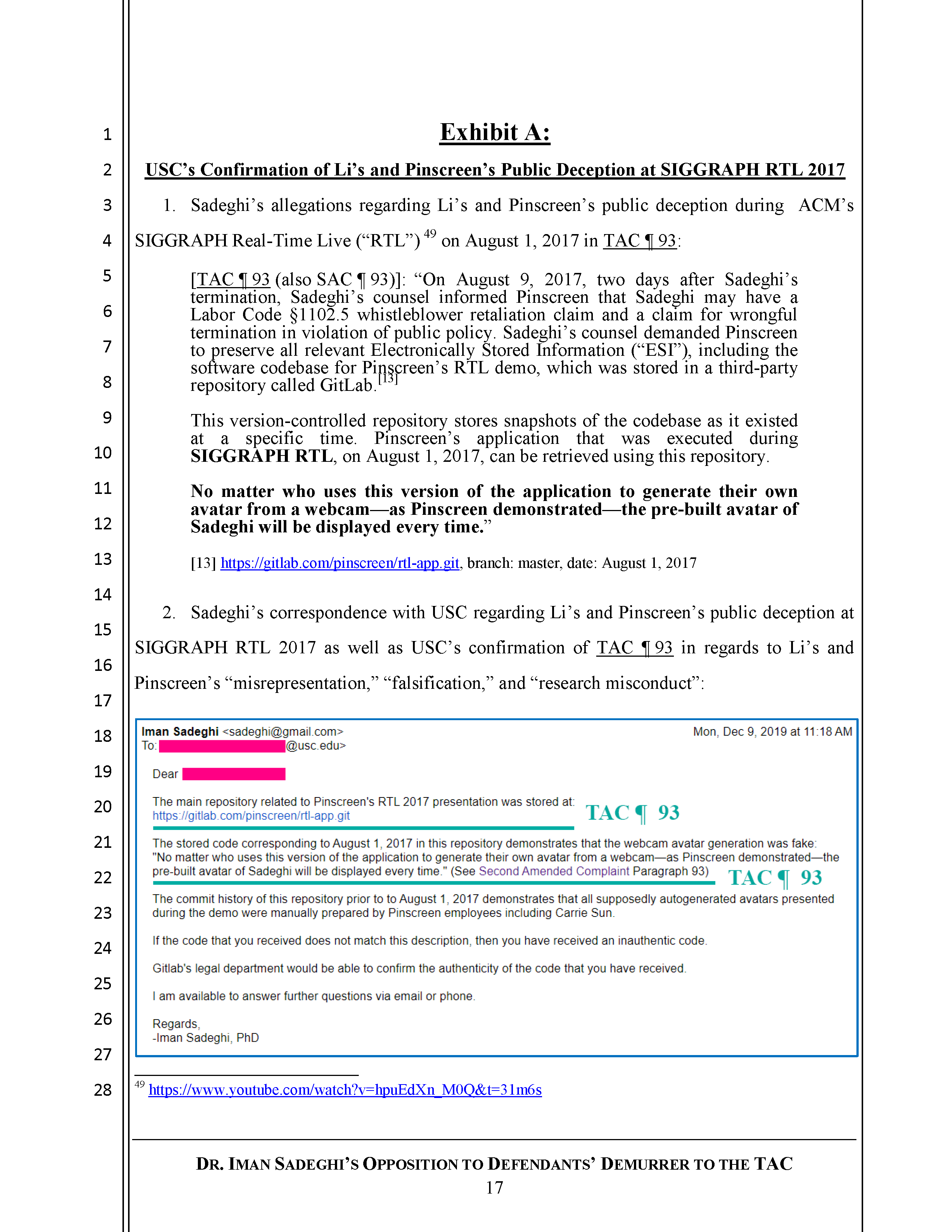 Sadeghi's Opposition to Defendant's Demurrer to the TAC Page 18