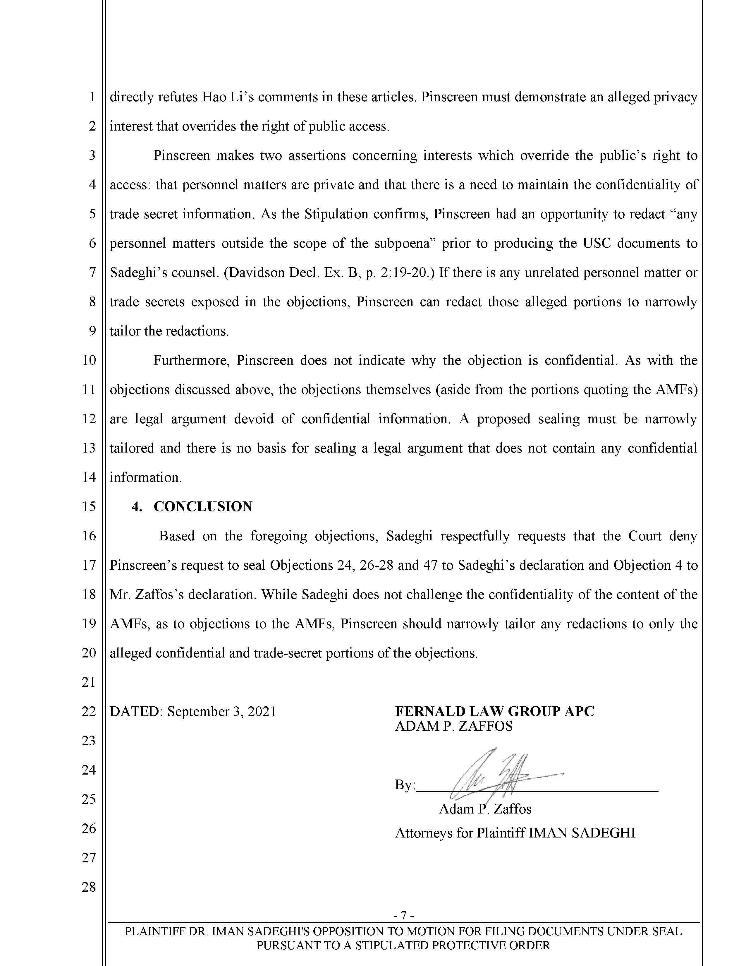 Sadeghi’s Opposition to Pinscreen’s Motions to Seal USC’s Investigation of Hao Li’s Scientific Misconduct Page 8