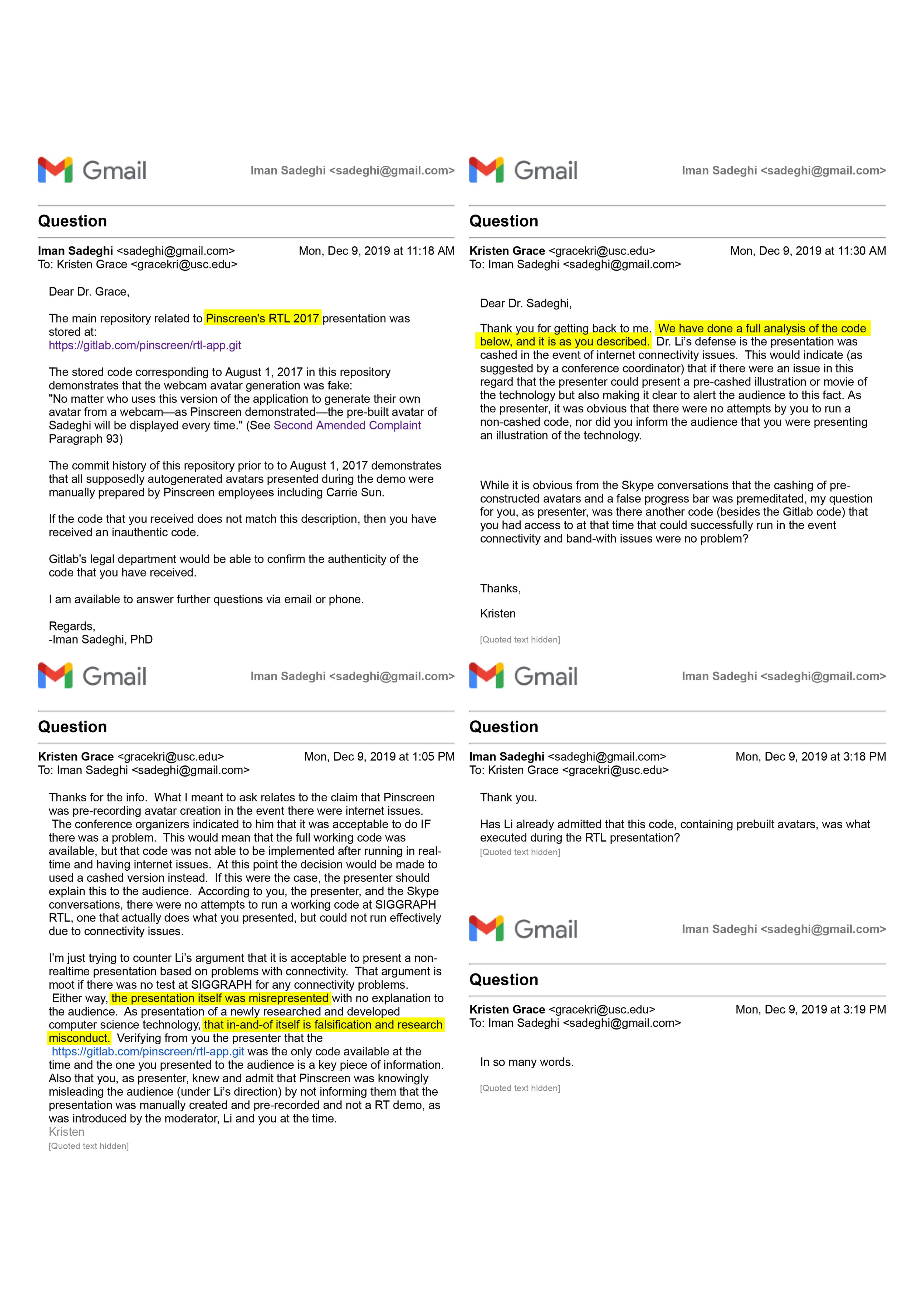 USC's Confirmation of Hao Li's and Pinscreen's Public Deception at ACM SIGGRAPH RTL 2017 Page 6